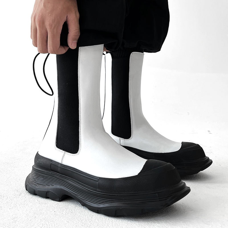 Men'S Shoes Black And White - Botas masculinas de couro original estilo
