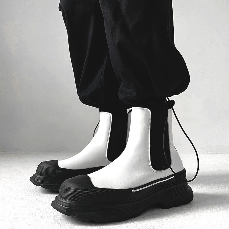 Men'S Shoes Black And White - Botas masculinas estilo punk rock, botas