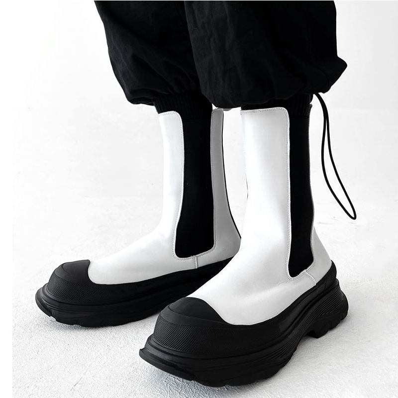 Men'S Shoes Black And White - Botas Chelsea altas masculinas estilo punk