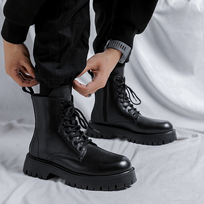 Botas de Couro Genuíno de Luxo - Men'S Shoes Black And White avaliação e preço