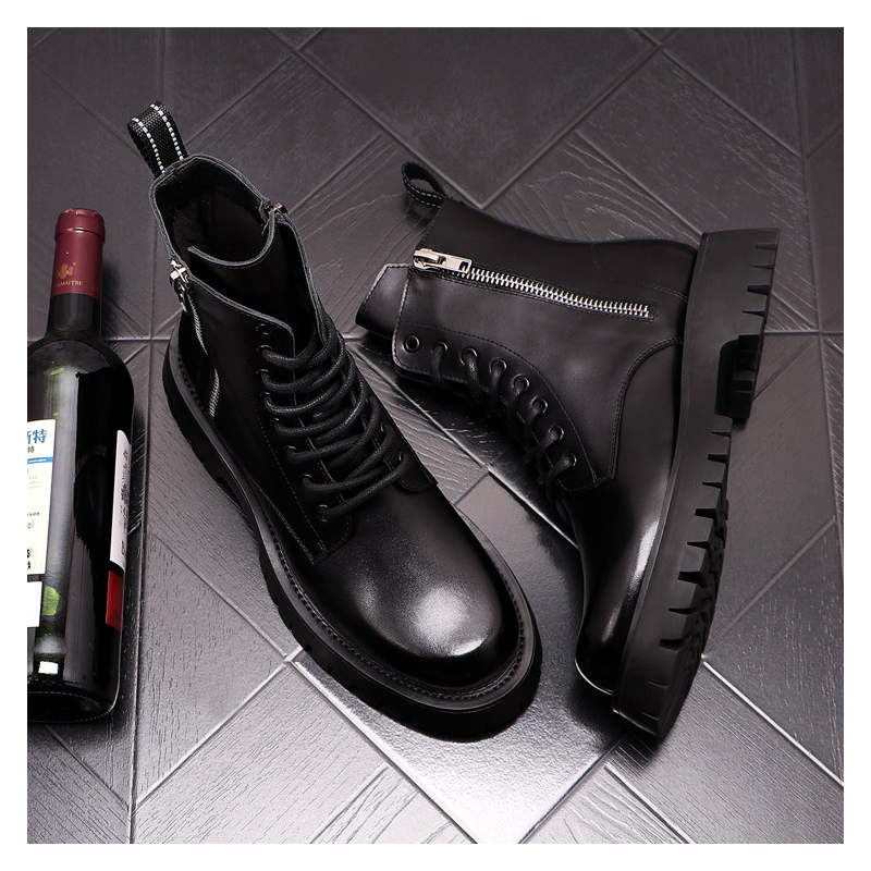 Botas de Couro Genuíno de Luxo - Men'S Shoes Black And White avaliação e preço